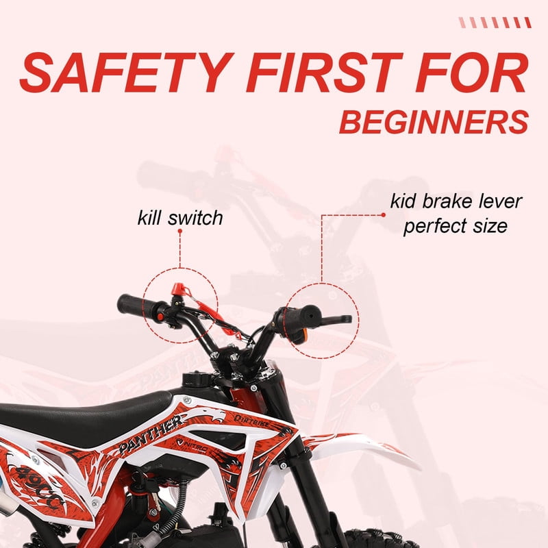 Seipouy 49cc Kids Dirt Bike - 2-Stroke Mini Motorcycle with Front and Rear Disc Brakes, Shock Absorption, Soft Seat Cushion & Off-Road Tires for Kids and Teens