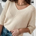 thumbnail image 3 of Weardear Women's Knit Sweaters Casual Fall Top V Neck 3/4 Sleeve Tunic Tops Solid Color Loose Pullover, 3 of 7