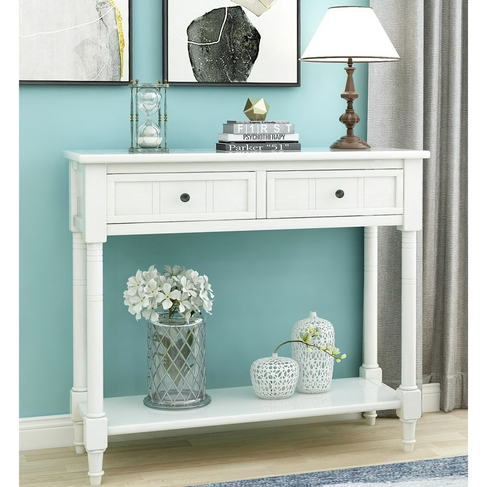 Console Table with Drawers, SEGMART Wood Console Table with Storage, White Entry Table with