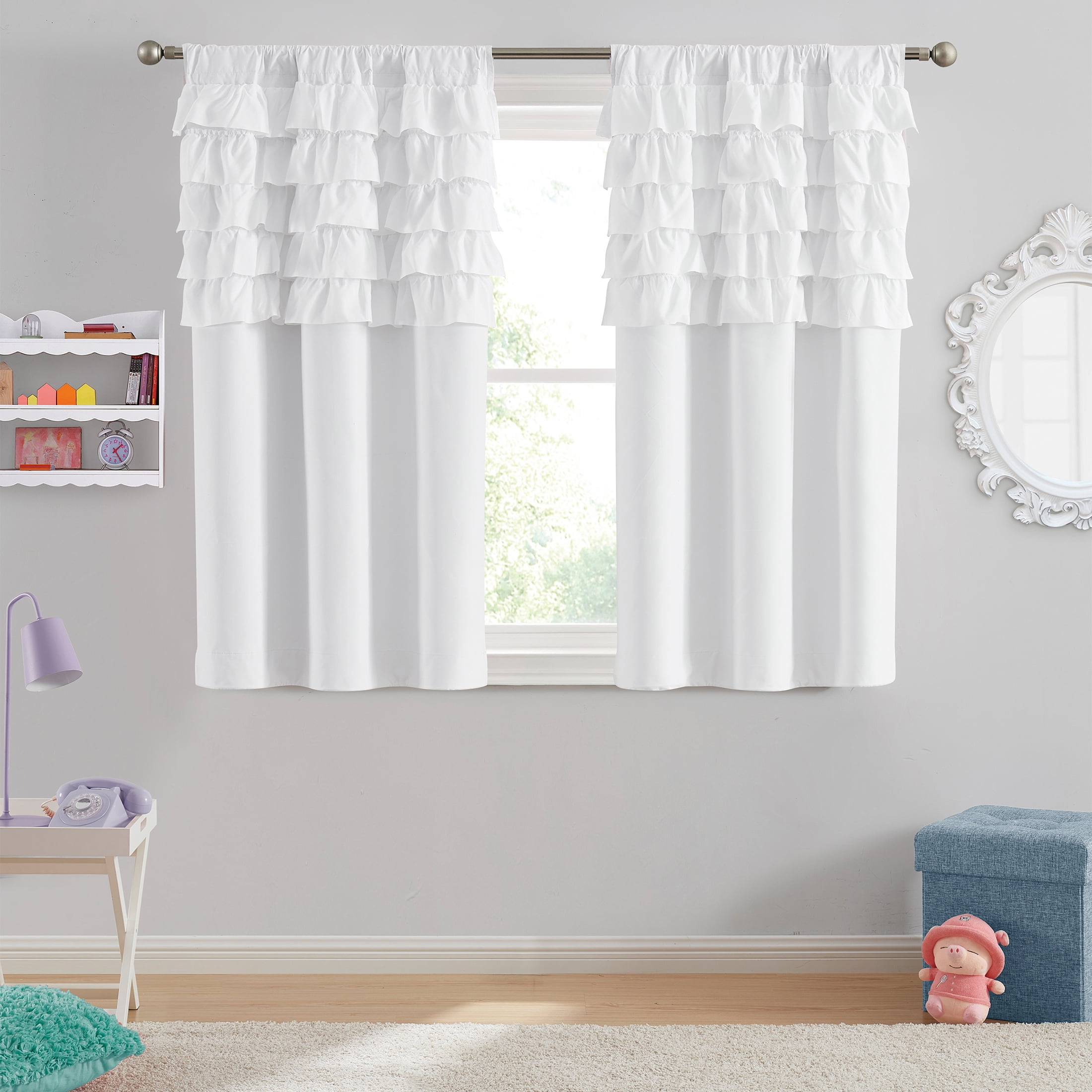 Your Zone Reversible Ruffle Blackout Curtain Panel, 1 Panel, White, 37" W x 54" L