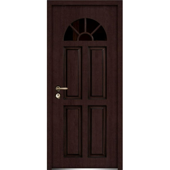 Front Exterior Prehung Glass Steel Door 36 x 80 inches Right-Hand Inswing / Ballucio 1788 Dark Brown Oak / Panel Inserts Single Classic Painted White