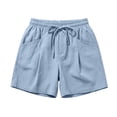 thumbnail image 5 of Thick Thigh Shorts Only Moment Hiking Shorts for Women Cotton and Linen with Pockets High Waisted Stretch Knee Length Shorts for Women Summer Walking Light Blue,L, 5 of 7