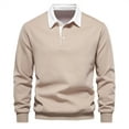 thumbnail image 1 of Yuyuzo Men Golf Shirts Long Sleeve Button Lapel V Neck Pullover Sports Tops Solid Color Patchwork Basic Blouse, 1 of 4