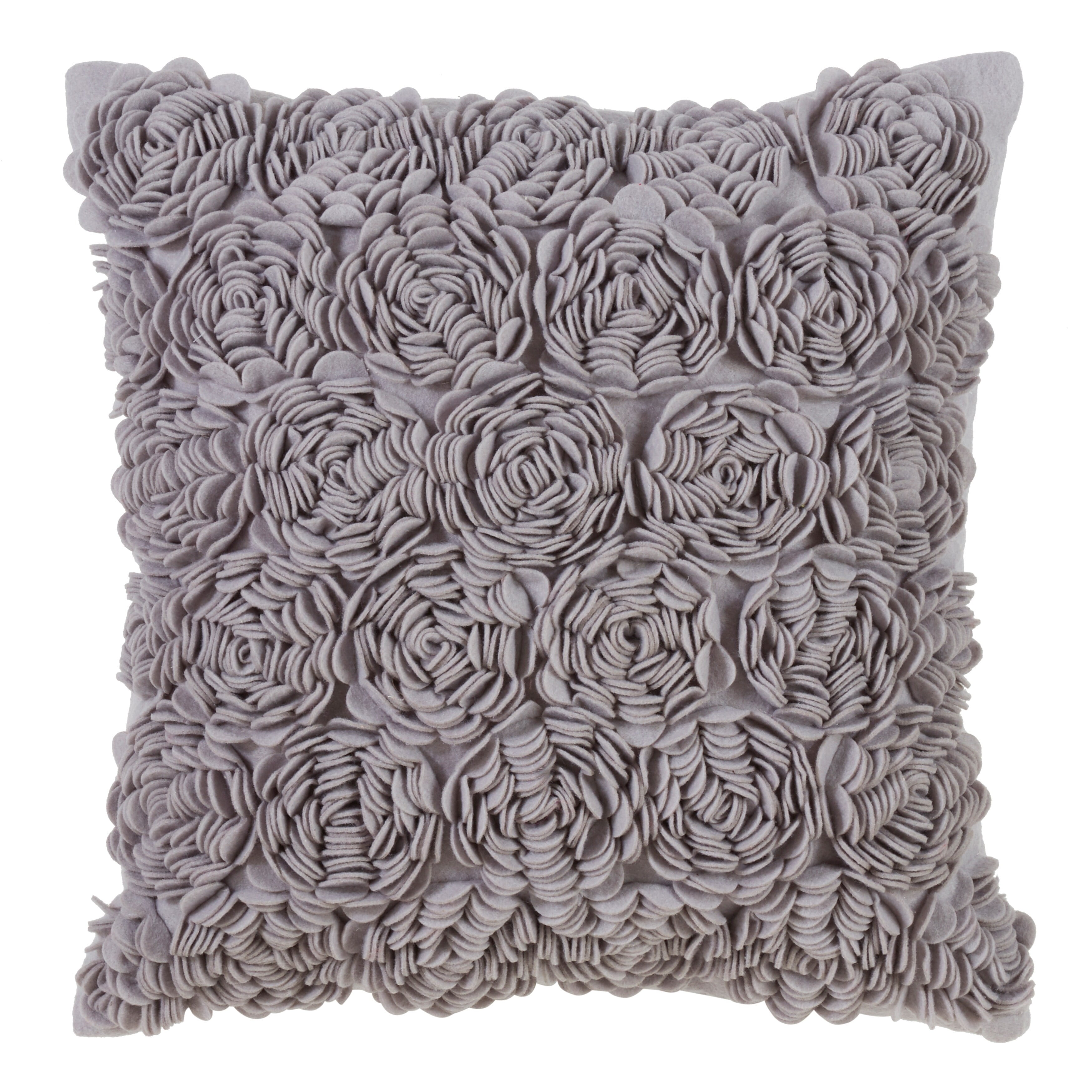 Gray 17" Square Felt Flower Design Throw Pillow