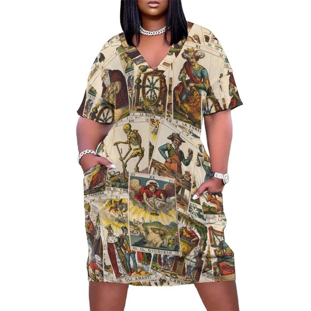 Vestido de bolsillo suelto para mujer embarazada patrón de cartas de Tarot vestidos para mujer ropa de verano