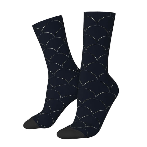 Fotbe Black Fish scales Calcetas Largas con Estampado para Hombre y Mujer – Calcetas de Compresión Transpirables y Elásticas, Viajar y Uso Diario Talla 5-11