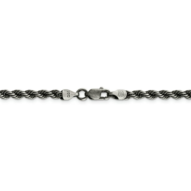 925 Sterling Silver Ruthenium 4mm Rope Chain 24 Inch 