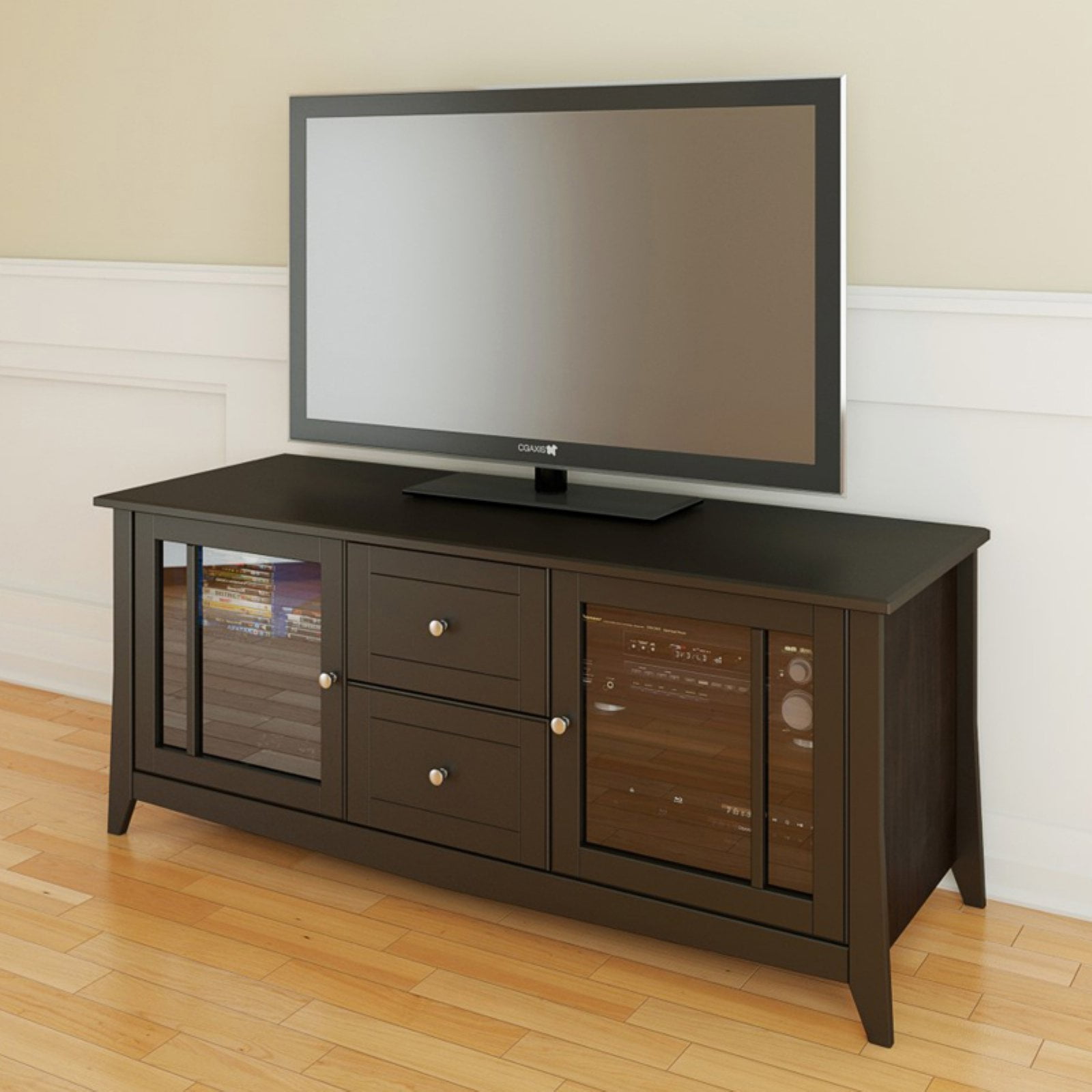 Elegance ExtraWide Espresso TV Stand with Doors, for TVs up to 60