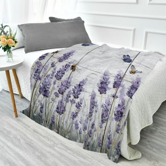 70x55 Inches Glow in The Dark Blanket Cozy Throw Camping Blankets for Home and Outdoor Use Lavender and Bees