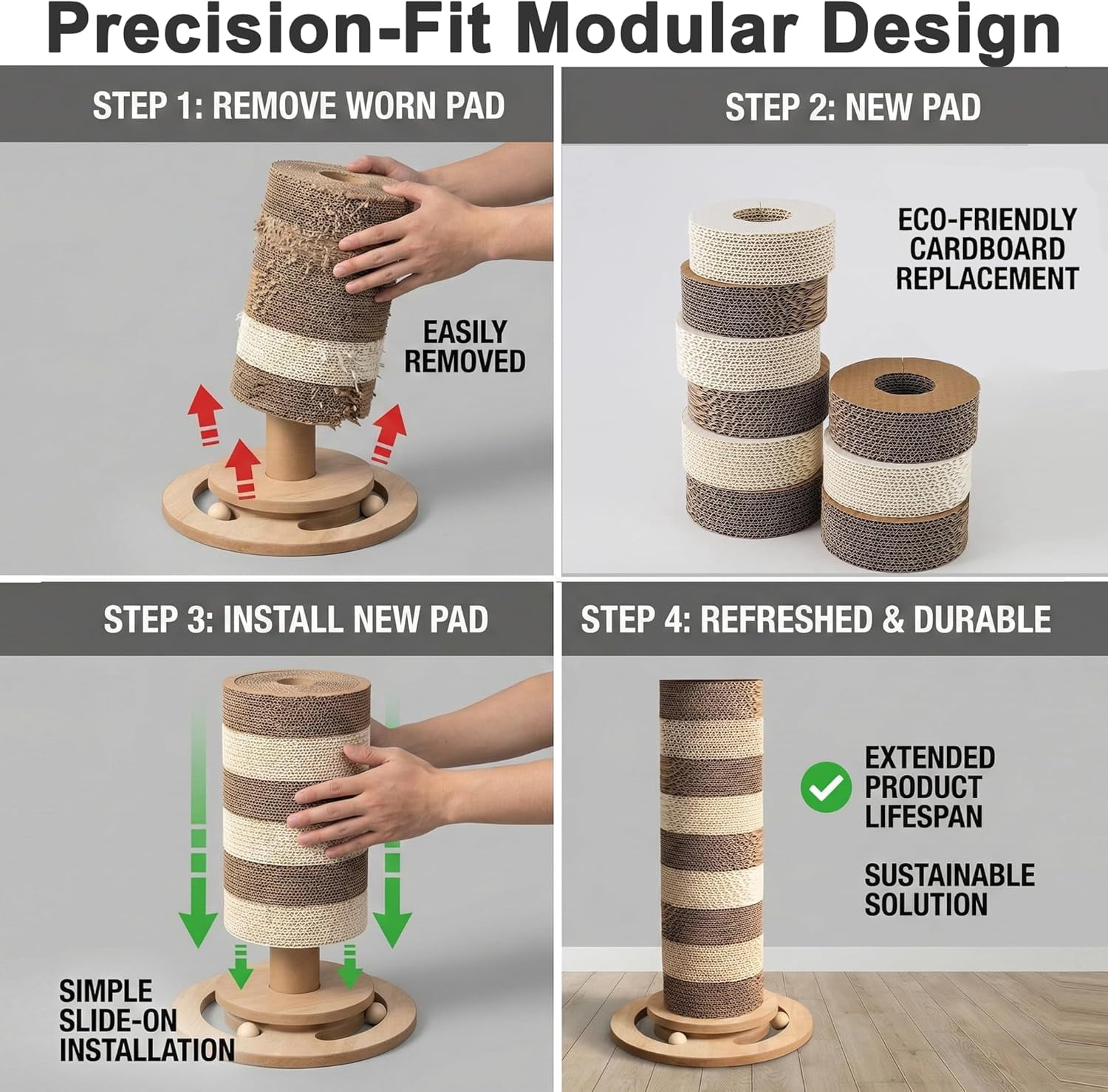 Stable Vertical Cat Scratching Post for Indoor Cats, Durable Cardboard Design with Replaceable Refills, Space-Saving Cat Scratcher