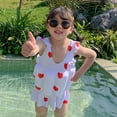thumbnail image 5 of Itsun Swimsuit for Girls,Toddler Baby Girls Float Cute Sleeveless Swimwear+Swimming Cap Buoyancy Swimsuit White 6-7 Years, 5 of 5