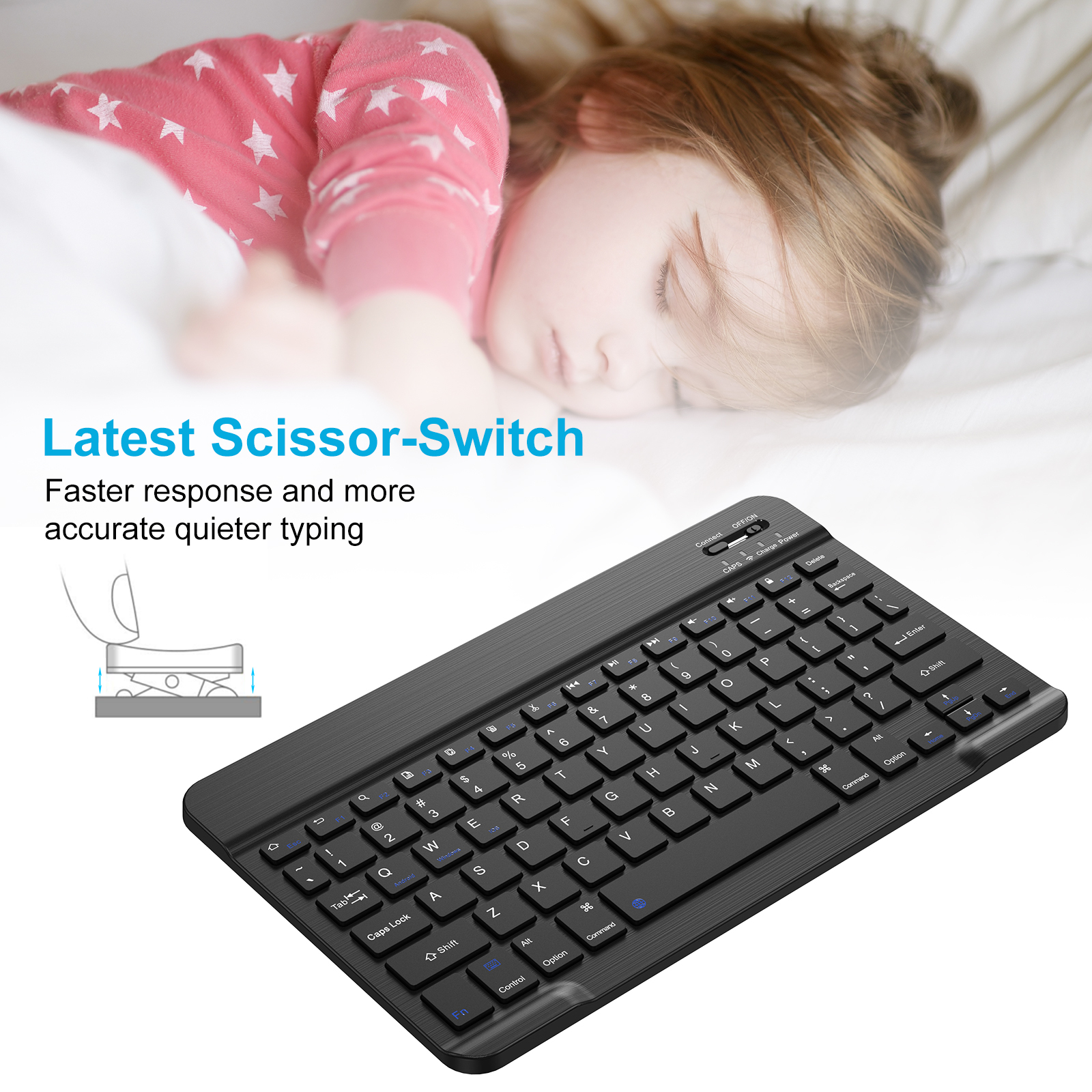 Cimetech Bluetooth Keyboard, Ultra-Slim Wireless Keyboard Quiet Portable Design with Built-in Rechargeable Battery for IOS, Mac, iPad, Windows and Android 3.0 and Above OS Black - image 2 of 8