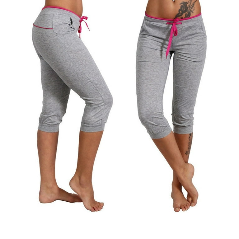 Plus Size Women 3/4 Drawstring Jogging Capri Printed Sport Trousers Pants &  Capris 