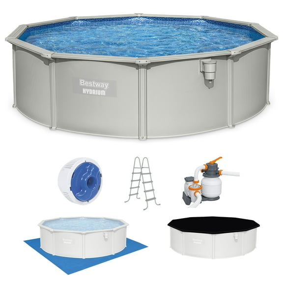 Open Box Hydrium 15'x48" Round Steel Wall Above Ground Swimming Pool Set, Gray