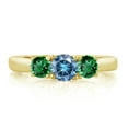 thumbnail image 2 of Gem Stone King 18K Yellow Gold Plated Silver 3-Stone Ring Round Persian Blue Moissanite and Nano Emerald Green (1.10 Cttw, Size 6), 2 of 4