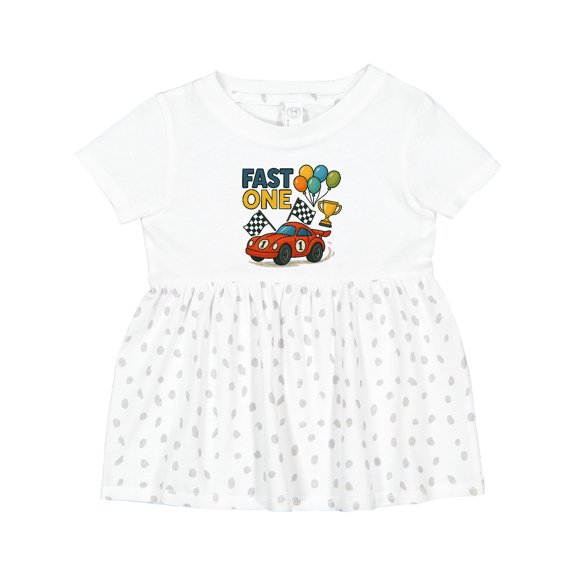 Inktastic Fast One Race Car with Balloons and Trophy Girls Baby Dress