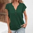 thumbnail image 2 of JGGSPWM Women's Fashion Relaxed Short Sleeve V Neck Solid Blouses Plus Size Button up Ruffle Sleeve Plain Soft Tops Green XXL, 2 of 6