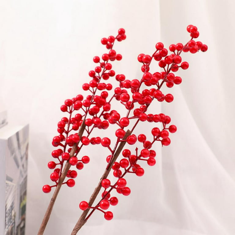 2Pcs Artificial Red Holly Branches-Used For Christmas Tree Decorations,  Holiday Decorations, Home Diy Crafts 