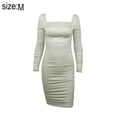 thumbnail image 2 of Vestido mini ajustado de manga larga sexy para mujer, vestidos de cóctel fruncidos sin espalda, 2 of 7