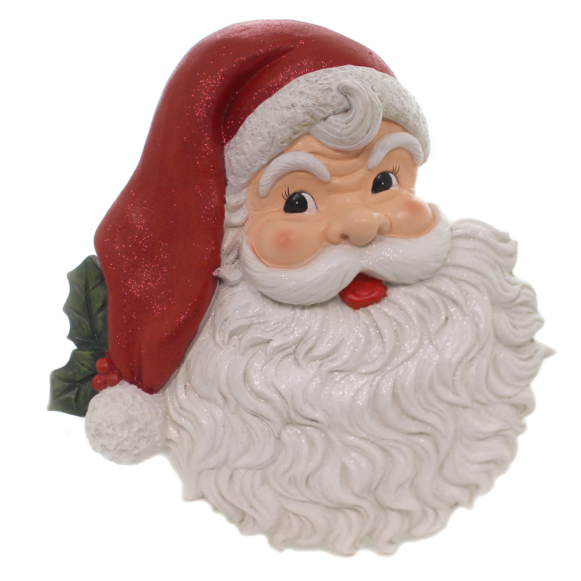 Christmas SANTA FACE WALL DECOR Plaster Claus Holly Glittered 66991144