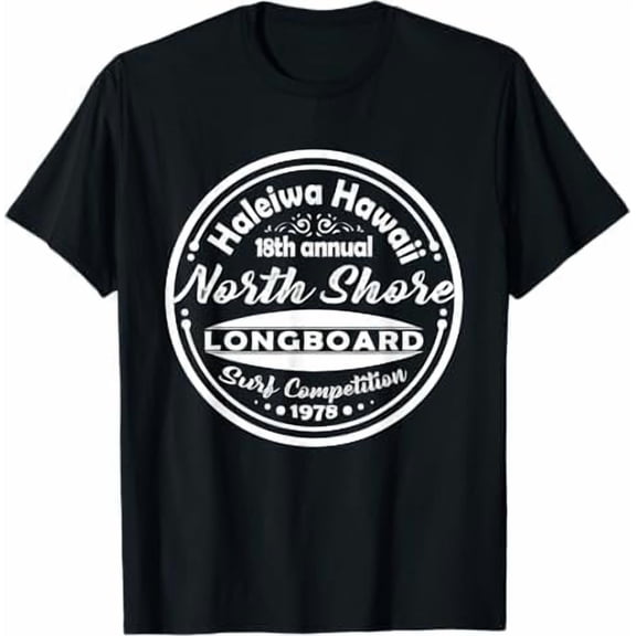 Vintage Long Surf Board North Shore Hawaii Oahu Haleiwa Surfer Surfing T-Shirt Hawaiian Tropical Palm Tree Beach Shirt