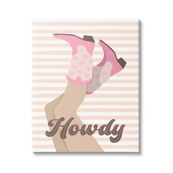 Stupell Industries Howdy Cowgirl on Stripes Abstract Painting Gallery Wrapped Canvas Art Print Wall Art, 30 x 40
