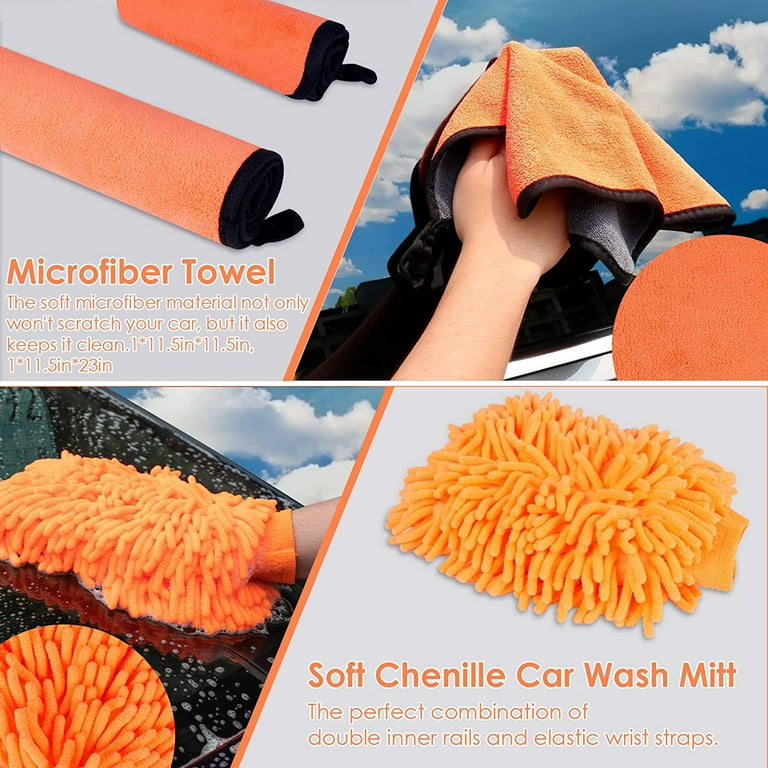 Uyye Windshield Cleaning Tool Car Kit with Retractable Handle and Microfiber Cloth Interior Exterior Accessories Glass Cleaner at MechanicSurplus.com