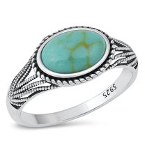 CHOOSE YOUR COLOR Fancy Bali Simulated Turquoise Ring .925 Sterling Silver Band Blue CZ Female Size 8