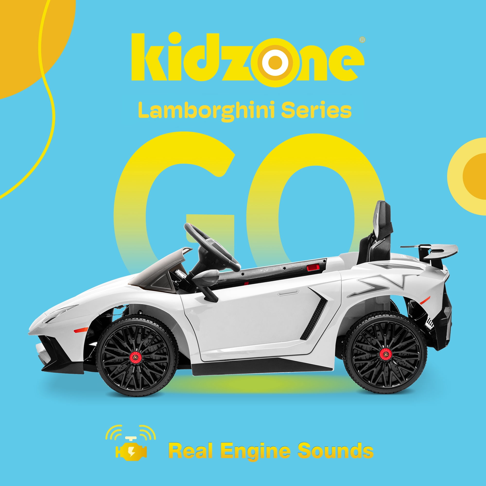 Kidzone Kids Electric Ride On 12V Licensed Lamborghini Aventador SV Battery Powered Sports Car Toy W/ 2 Speeds, Parent Control, Sound System, LED Headlights & Hydraulic Doors, White
