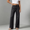 thumbnail image 4 of AherBiu Juniors Jeans for Women Straight Leg Loose Fitted Button Waisted Streetwear Denim Pants with Pockets, 4 of 7