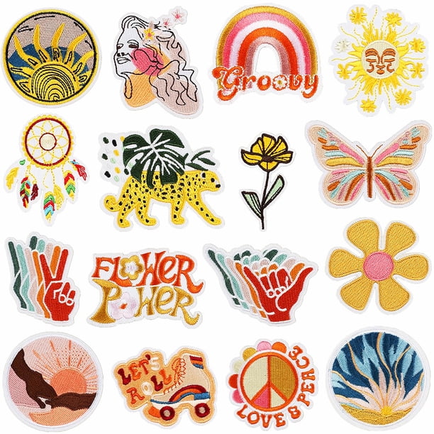 16 piezas en parches vintage retro hippie parches boho bordado signo de la paz coser parches para mochilas ropa sombrero jeans