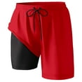 thumbnail image 2 of Mens Swim Trunks Solid Loose Fit Quick-Dry Lightweight 2 In 1 4-Way Stretch Bathing Suit Red XXL, 2 of 4