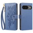 thumbnail image 2 of Case For Google Pixel 9 / 9 Pro Butterfly Flower Multi-card Holder Zipper Wallet With Lanyard Magnetic Clasp Flip Stand Leather Phone Case,Blue,For Pixel 9 / 9 Pro, 2 of 8