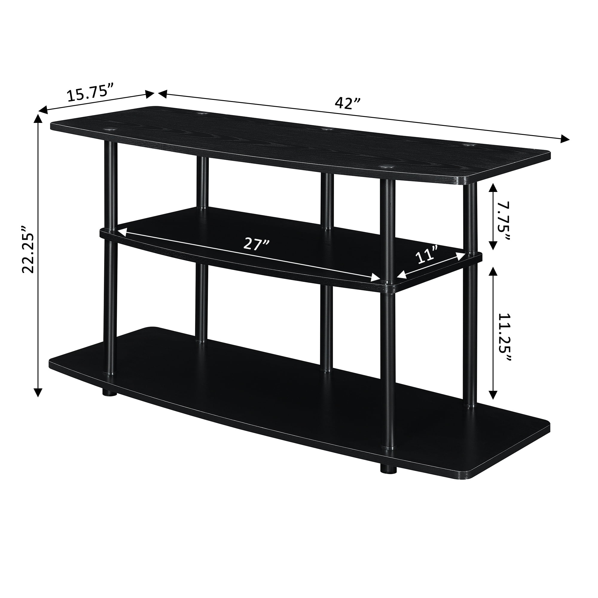 Convenience Concepts Designs2Go No Tools 3 Tier Wide TV Stand for TVs up to 46", Black/Black