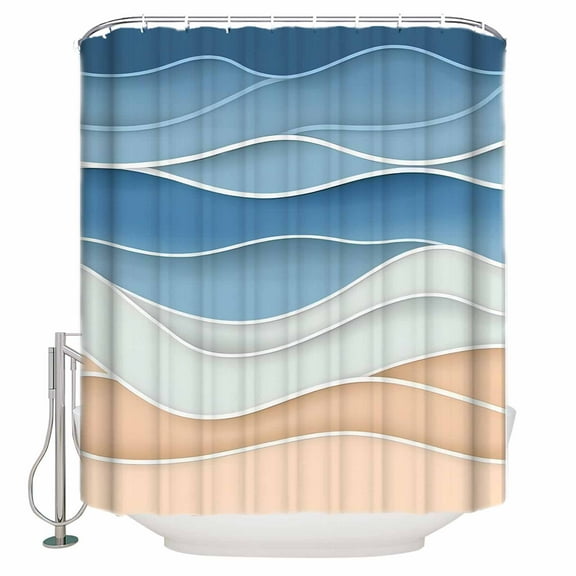54x78 Inch Shower Curtain Decorative Blue Bathtub Bath Curtains Fabric Waterproof Bathroom Decor Ocean Wave Stripes Modern Abstract Beach Geometric Small Stall Shower Curtain Set with 12 Hooks