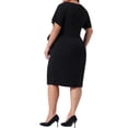 thumbnail image 3 of Vestido lápiz de talla grande para mujer Agnes Orinda con cinturón, lazo, estilo vintage, cuello redondo, manga corta, midi, bodycon, con cremallera, 3X, negro, 3 of 6