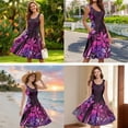 thumbnail image 5 of Jiueut Purple Polynesia Hibiscus Flower Palm Leaves Pattern Hawaiian Couple Matching Outfit Men's Short Sleeve Hawaiian Shirt for Summer, Women's Scoop Neck Soft Beach Party Dress, Size M, 5 of 5