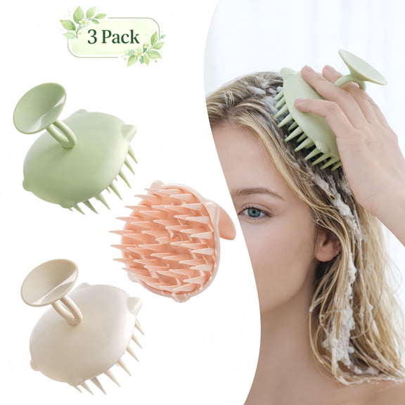 3-Pack Silicone Scalp Scrubber and Scalp Massager, Hair Scrubber Shampoo Brush for Deep Cleaning, Scalp Brush for Dandruff Removal, Head Massage, Blood Circulation and Hair Growth Support