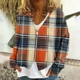 thumbnail image 2 of Womens Sweater Cardigans - Long Sleeve Striped Soft Knit Cardigan V Neck Button Up Jacket Fall Casual Outwear (XL, Orange|Plaid), 2 of 5