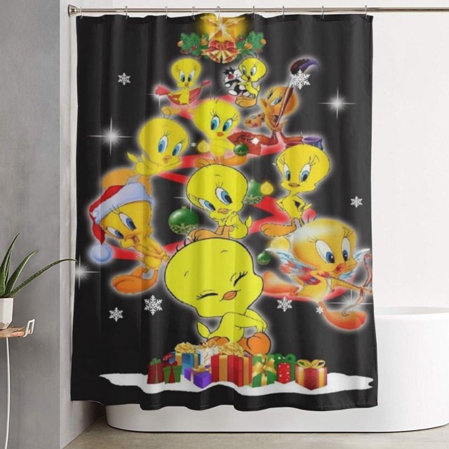 Cortina de ducha Tweetybird con dibujos animados, cortinas de ducha para baño con 12 ganchos, impermeable, lavable, poliéster, juego de decoración para el baño, 60 x 72 pulgadas, hierro