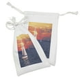 thumbnail image 2 of Sailboat Fabric Pouch Set of 2, Sailboat Sailing on a Calm Evening Setting Sun Colored Sky Scenery, Small Drawstring Bag for Toiletries Masks and Favors, 9" x 6", Dark Blue Orange White, by Ambesonne, 2 of 2