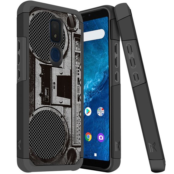 ANJ  Slim Dual Layer Hybrid Shockproof Case   Tempered Glass Cover for Cricket Icon 3, Splendor, AT&T Motivate 2 - Boombox