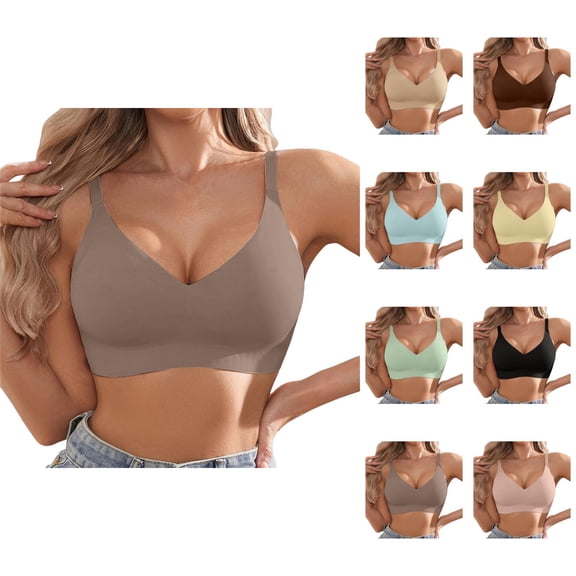 Jelly Bras for Women Comfortable V Neck Seamless Wireless Bralettes Everyday Bra Tshirt Bra