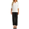 thumbnail image 2 of INSPIRE CHIC Dressy Casual 3/4 Sleeve Tops for Women V Neck Shirt Work Blouses XS White, 2 of 6