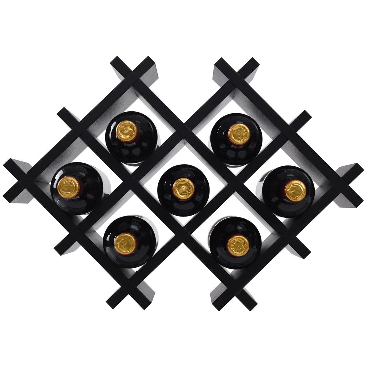 Gymax Set of 5 Wall Mount Wine Rack Set Storage Shelves Glass Holder Black