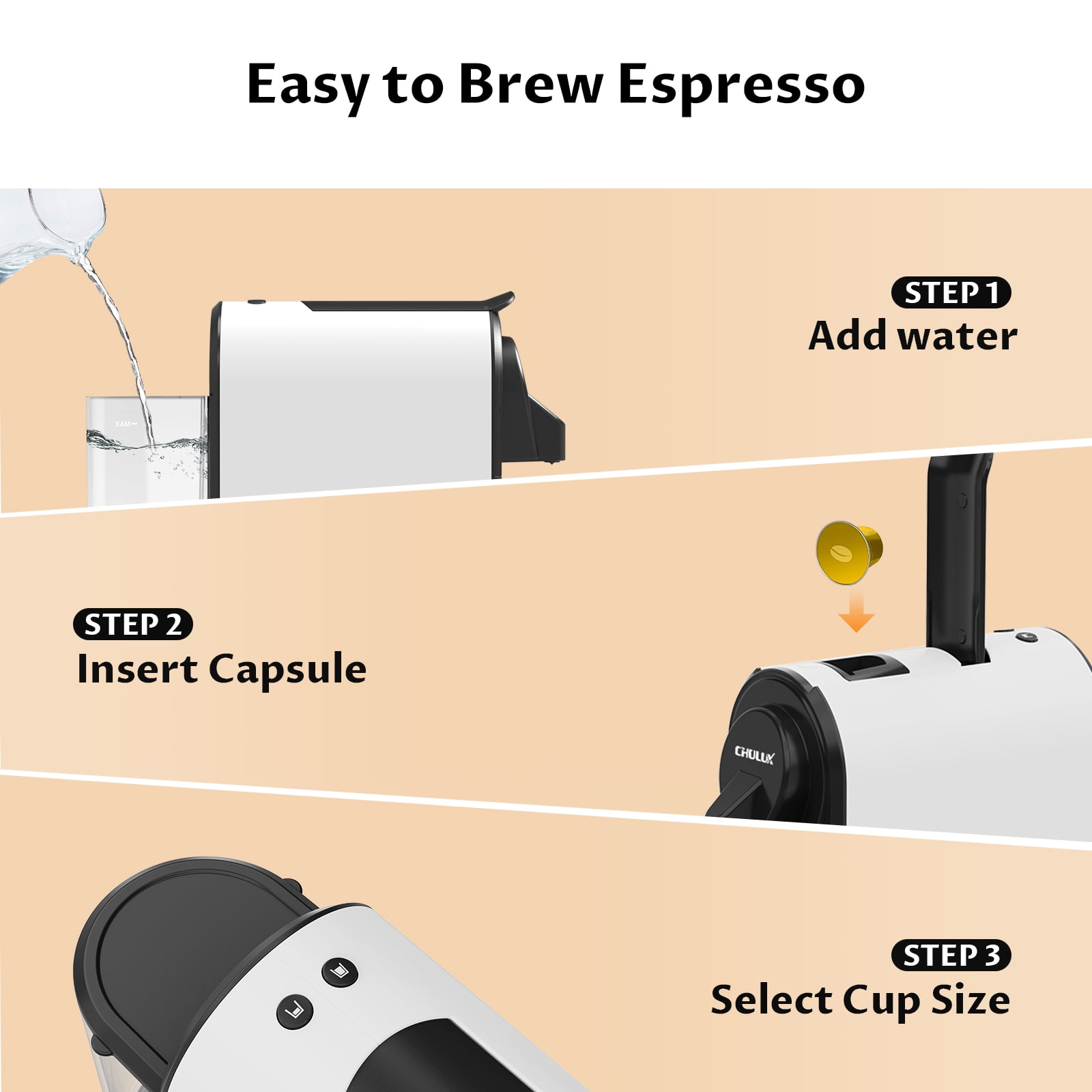 CHULUX Espresso Machine, 20 Bar Espresso Maker for Nespresso Original Pods with 24OZ Removable Water Tank, 1400W