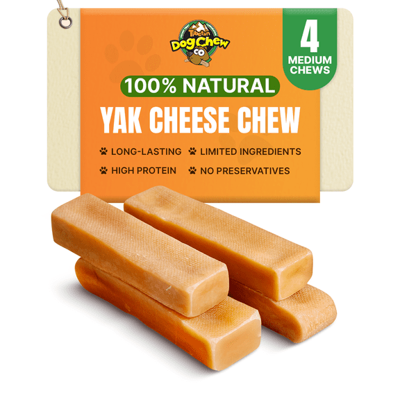 Tibetan Dog Chew Yak Cheese Edible Chews for Medium Dogs, Supports Dental Health (4 Sticks)