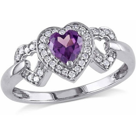 5/8 Carat T.G.W. Created Alexandrite and 1/8 Carat T.W. Diamond 10kt White Gold Heart Cluster Ring