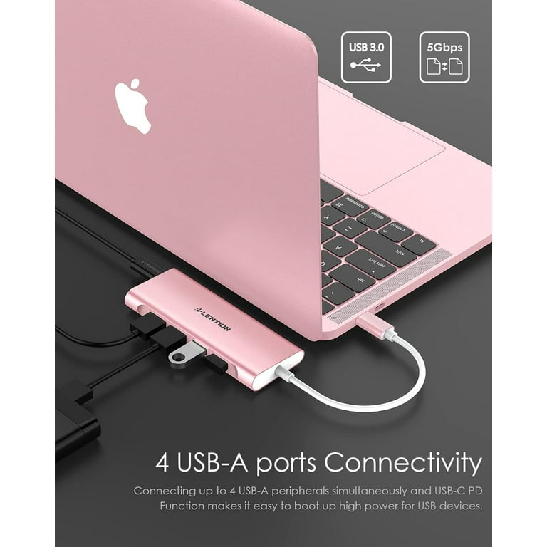 LENTION 3.3FT Long Cable USB C Multiport Hub with 4K HDMI,4 USB 3.0,Type C  Charging Compatible 2023-2016 MacBook Pro,New Mac Air/iMac/Mac Mini,More(C35-1M,Rose  Gold) 