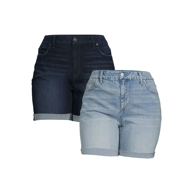 Terra Sky Women s Plus Size High Rise Curvy Jean Shorts 2 Pack